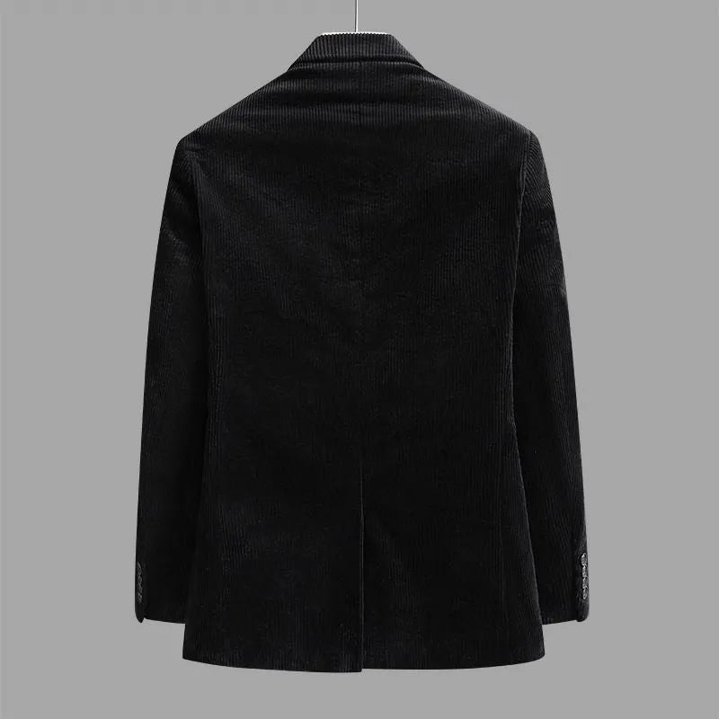 Men's thickened corduroy casual jacket in black, long sleeve, regular length, polyester lining