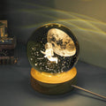 Transparent crystal ball night lamp with carved jellyfish design and USB cable