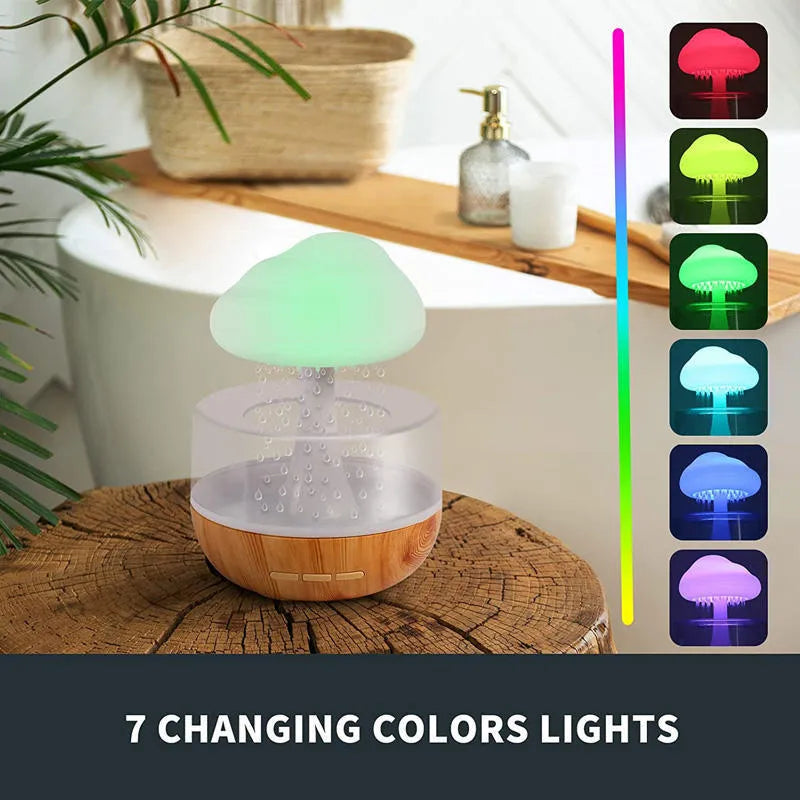 White raining cloud desk humidifier and night light with mushroom lamp design for aromatherapy
