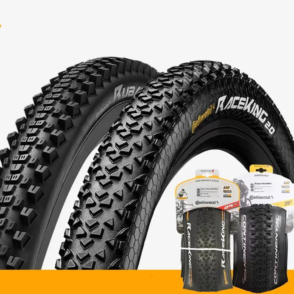 Mountain bike outer tyre showing tread pattern, available in 26, 27.5 and 29 inch sizes with black or skinwall sidewalls.