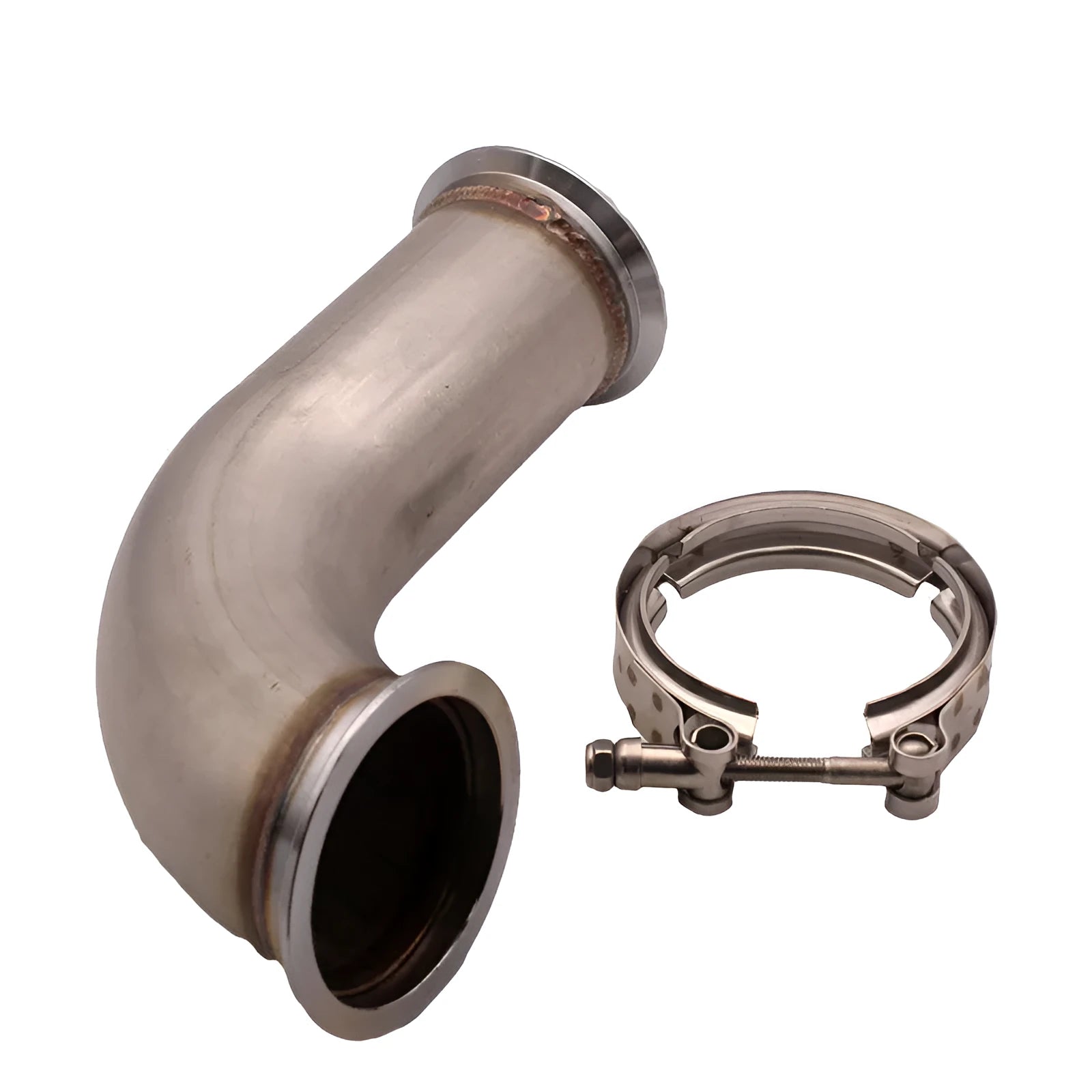 Stainless steel V-clamp pipe fitting with short downpipe extension for plumbing