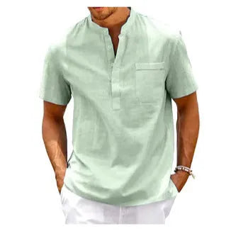 Men's solid colour polo shirt with stand collar and short sleeves in thin summer fabric