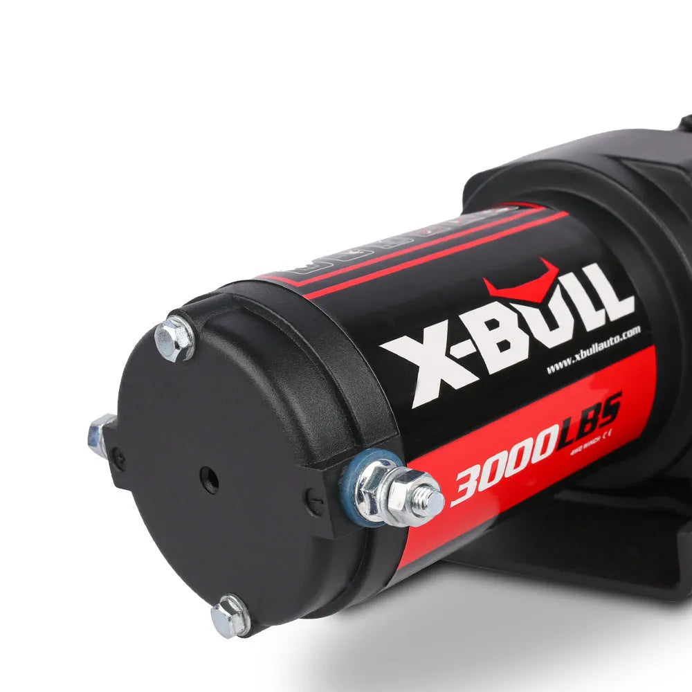 3000 lb electric winch with nylon rope, black, for off road vehicle self rescue, with mounting plate and remote controls