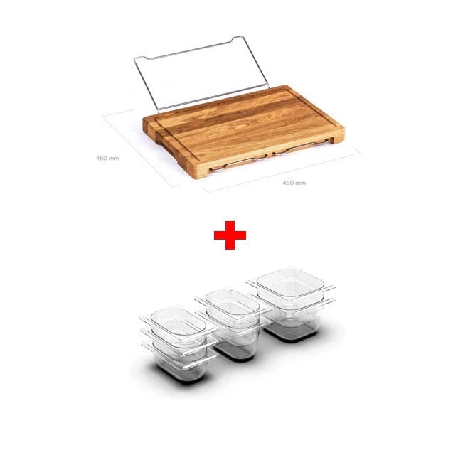 Premium bamboo cutting board with convenient storage trays for chopping, slicing, and dicing ingredients