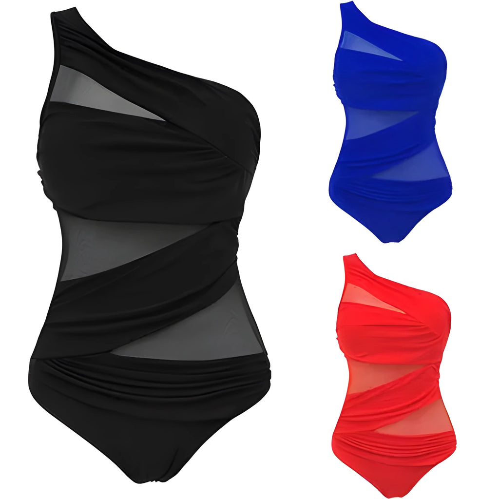 Women's plus size one-piece swimsuit in nylon, solid colour, sizes M to 4XL, black blue red