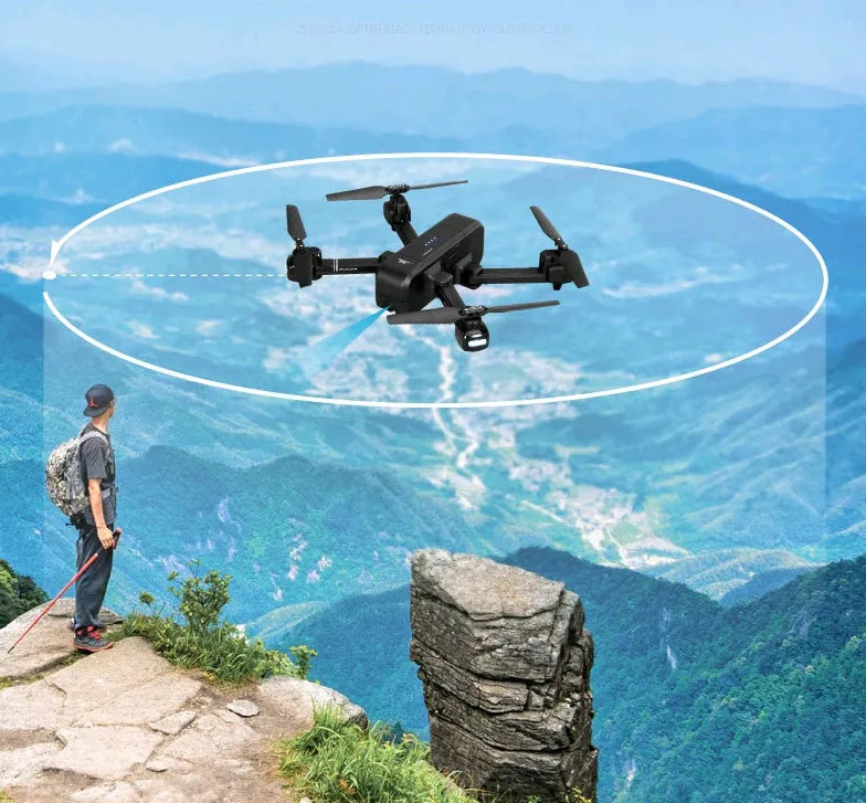 Black folding quadcopter drone with 1080P WiFi FPV camera, GPS return, folded size 14.5 x 10 x 6.5 cm