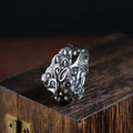Sterling silver Jibeast zodiac diamond open ring showing adjustable design and animal modelling detail