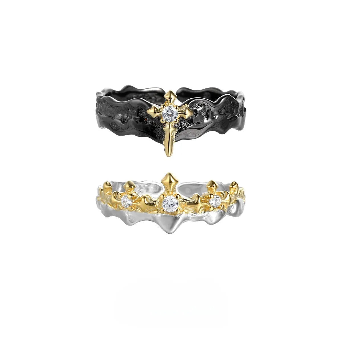 Princess Knight adjustable silver couple ring with electroplated white gold or black gold finish