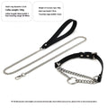 Black cowhide leather bondage collar and leash set with hand grip rope