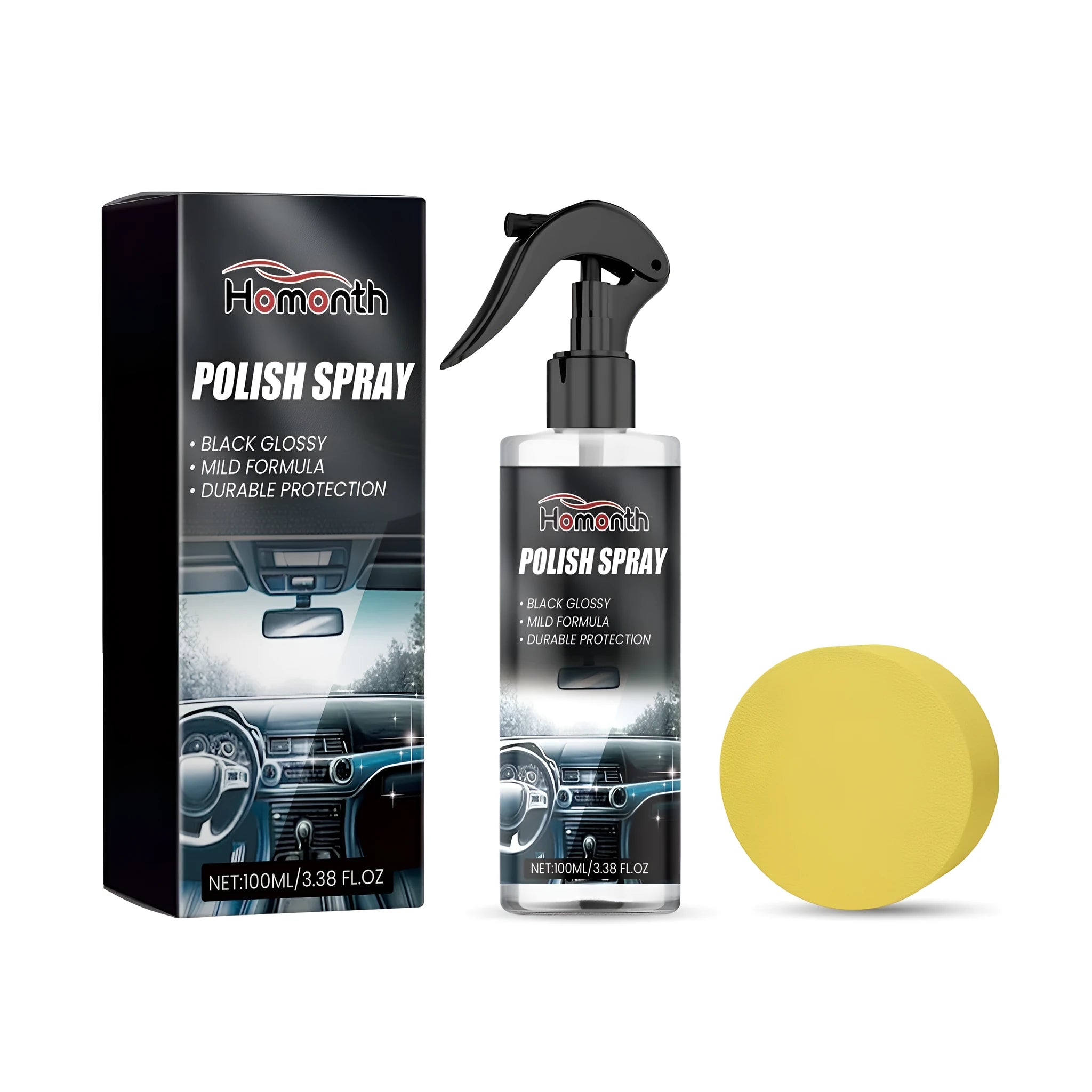 Car interior refurbishment cleaner bottle with sponge applicator for plastic and leather surfaces