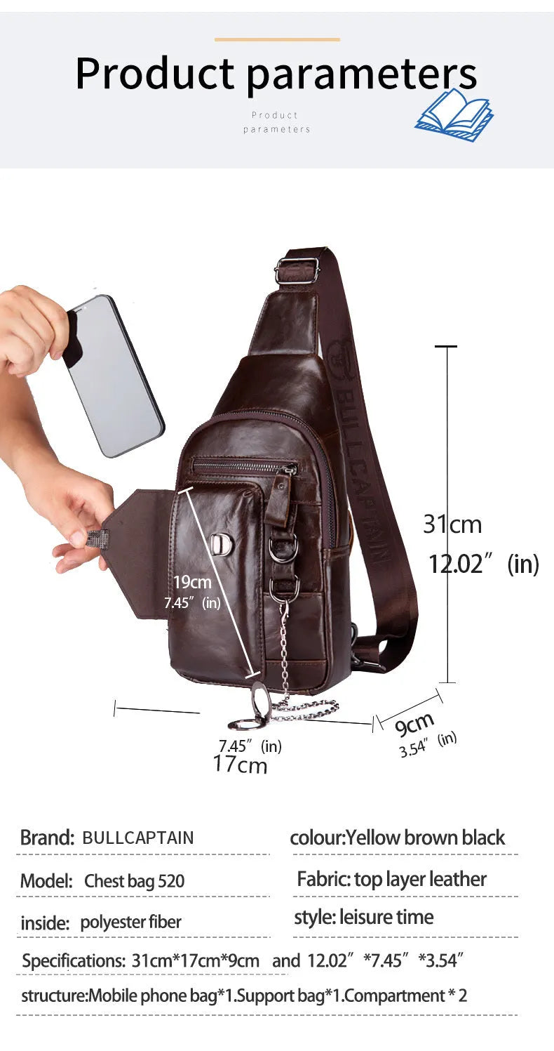 Genuine leather men's messenger bag in medium vertical square shape with magnetic buckle, available in black, brown, coffee colours