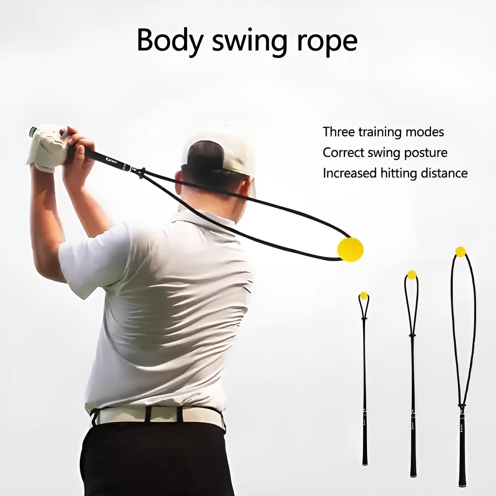 Black silicone elastic golf swing training rope for physical correction practice