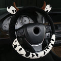 Black plush car steering wheel cover with 38cm diameter measurement