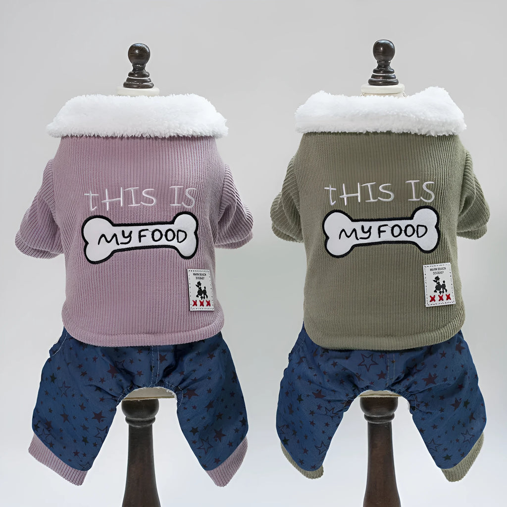 Bone clothes pet clothing in cotton for dog, green colour, side view