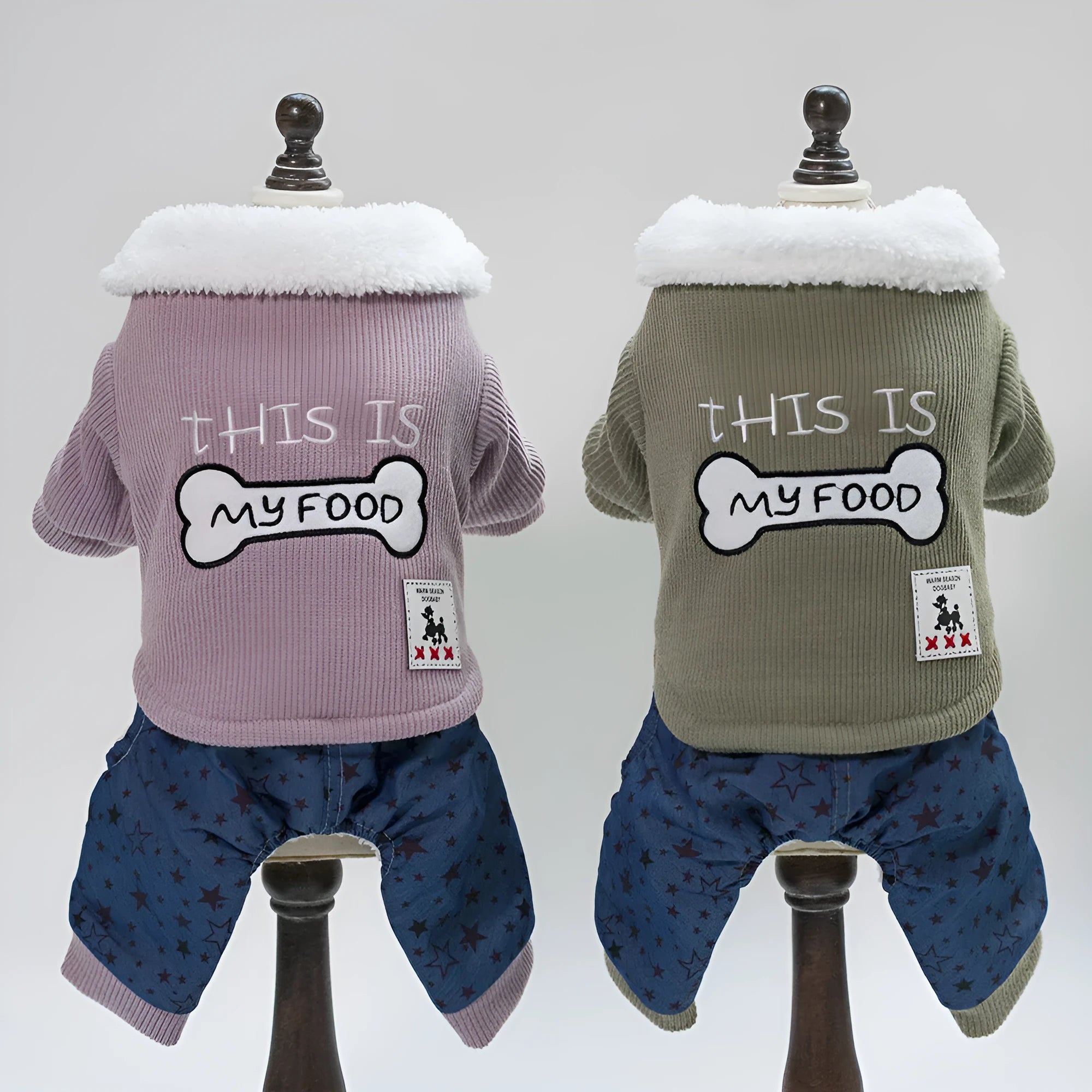 Bone clothes pet clothing in cotton for dog, green colour, side view