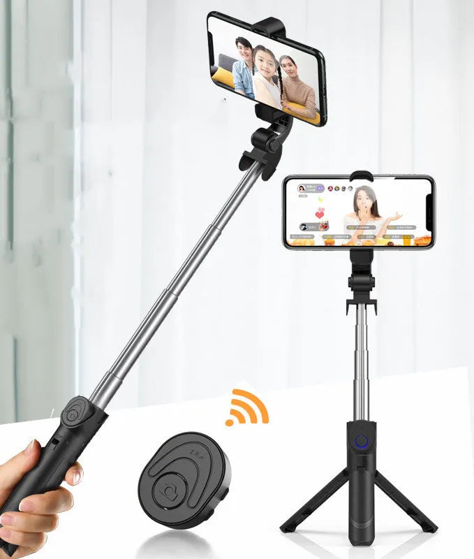 Aluminium alloy selfie stick for mobile phones in black, green, pink, or white with optional mini flash