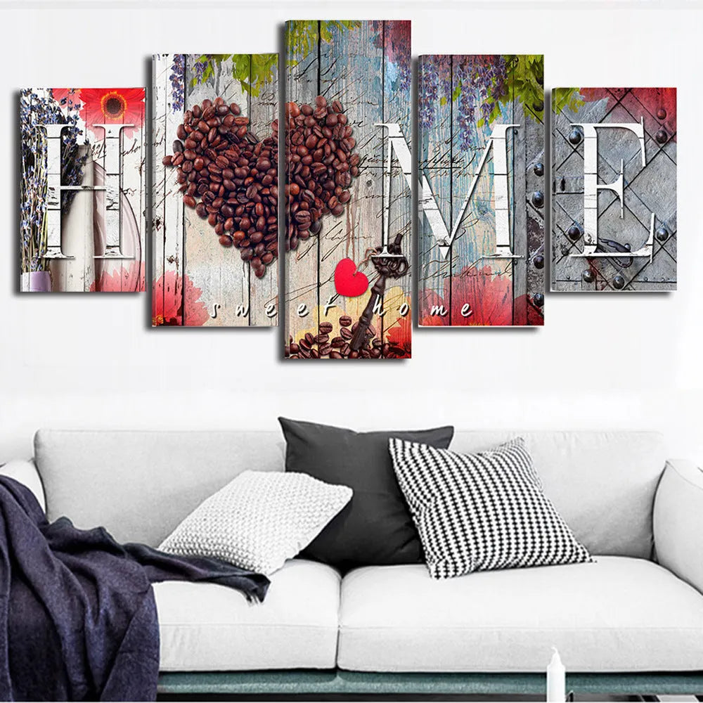 Red oil painting decoration board set with multiple sized panels for wall art display