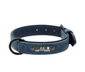 Dog collar made of soft microfiber leather with adjustable buttonhole, double D buckle, and painted alloy buckle in purple colour