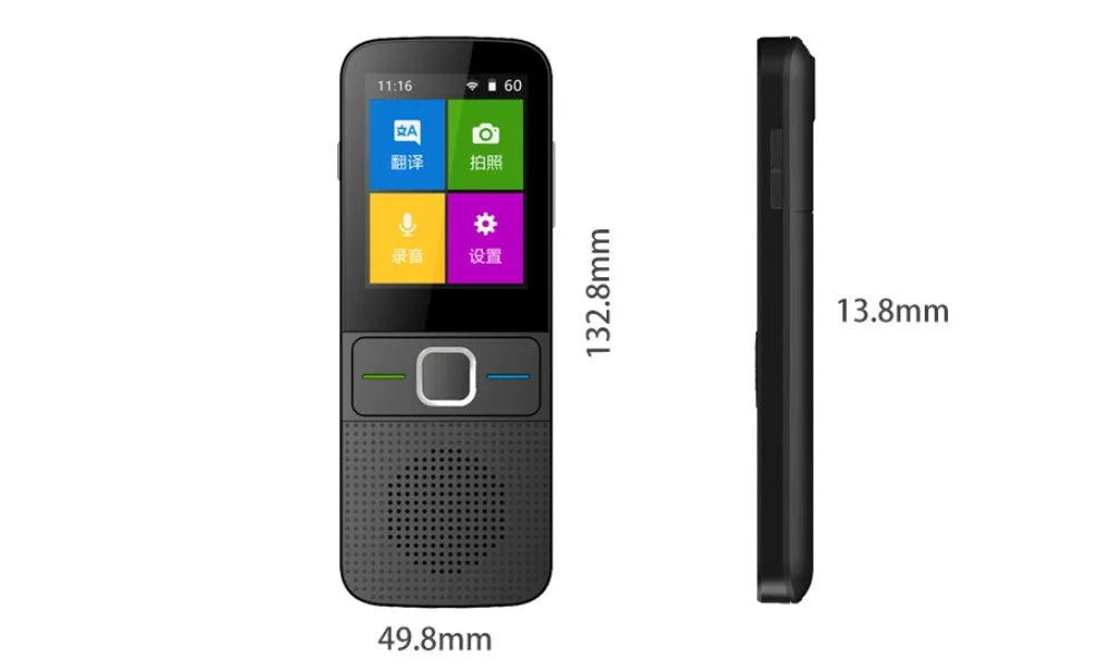 Black voice synchronization translator with 5 million pixel camera, 125-hour battery life, 1500 mAh battery, 13.3 x 5.1 x 1.3 cm