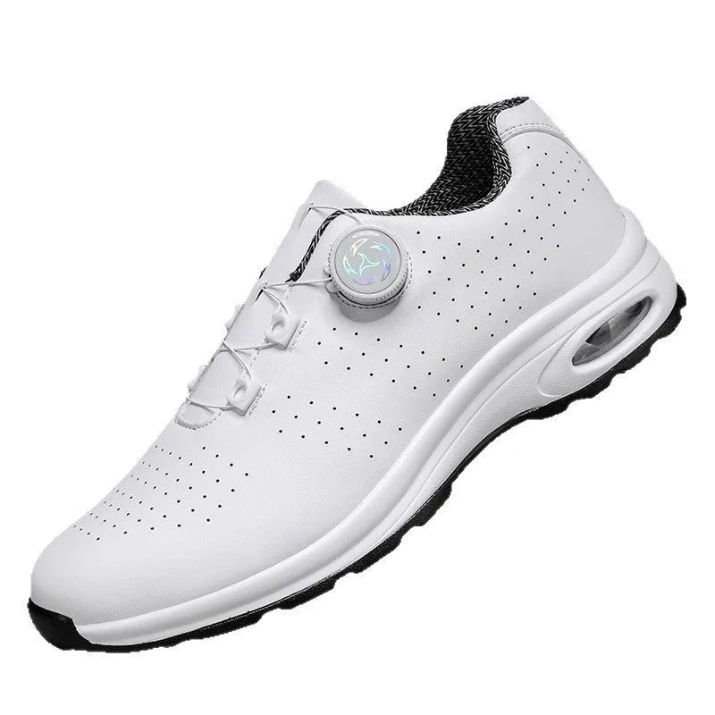 Men's black and white low-top casual tennis shoes with mesh upper and cross shoulder straps