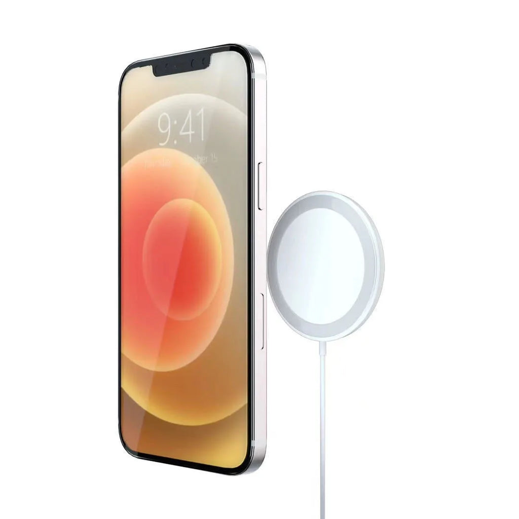 White silver magnetic wireless charger for iPhone 12 Pro Max with ice core technology