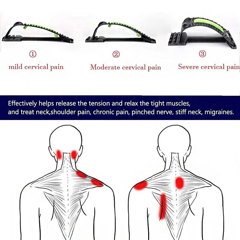 Black cervical traction neck massager with 10 magnetic dots and acupressure points