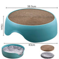 Cat nest scratching bowl with thick plush mat in blue, green, and orange for all-season use