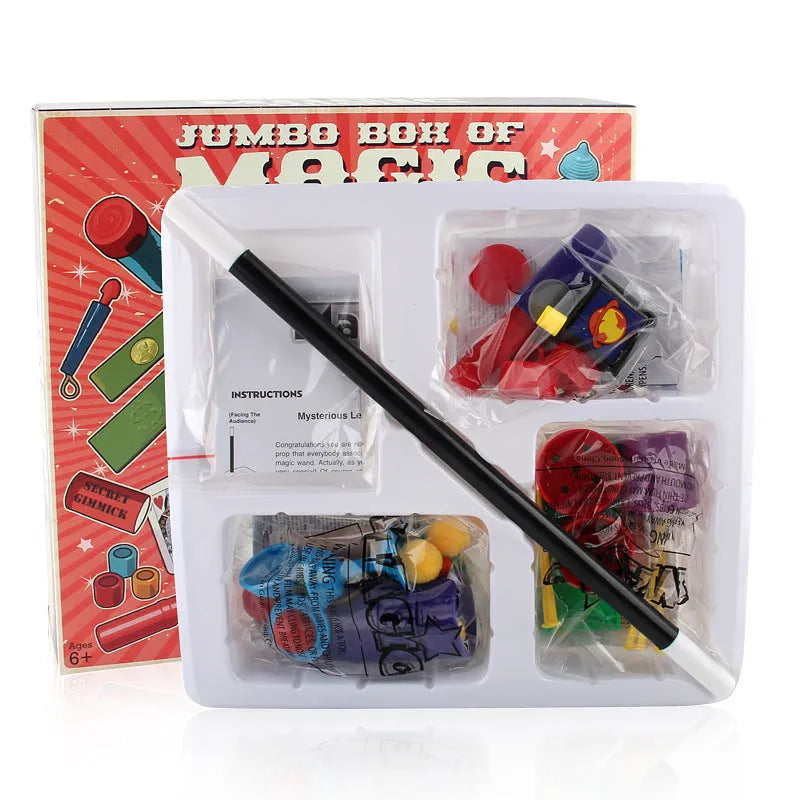 Children's magic toy set with plastic props in carton packaging for ages 3-7 years