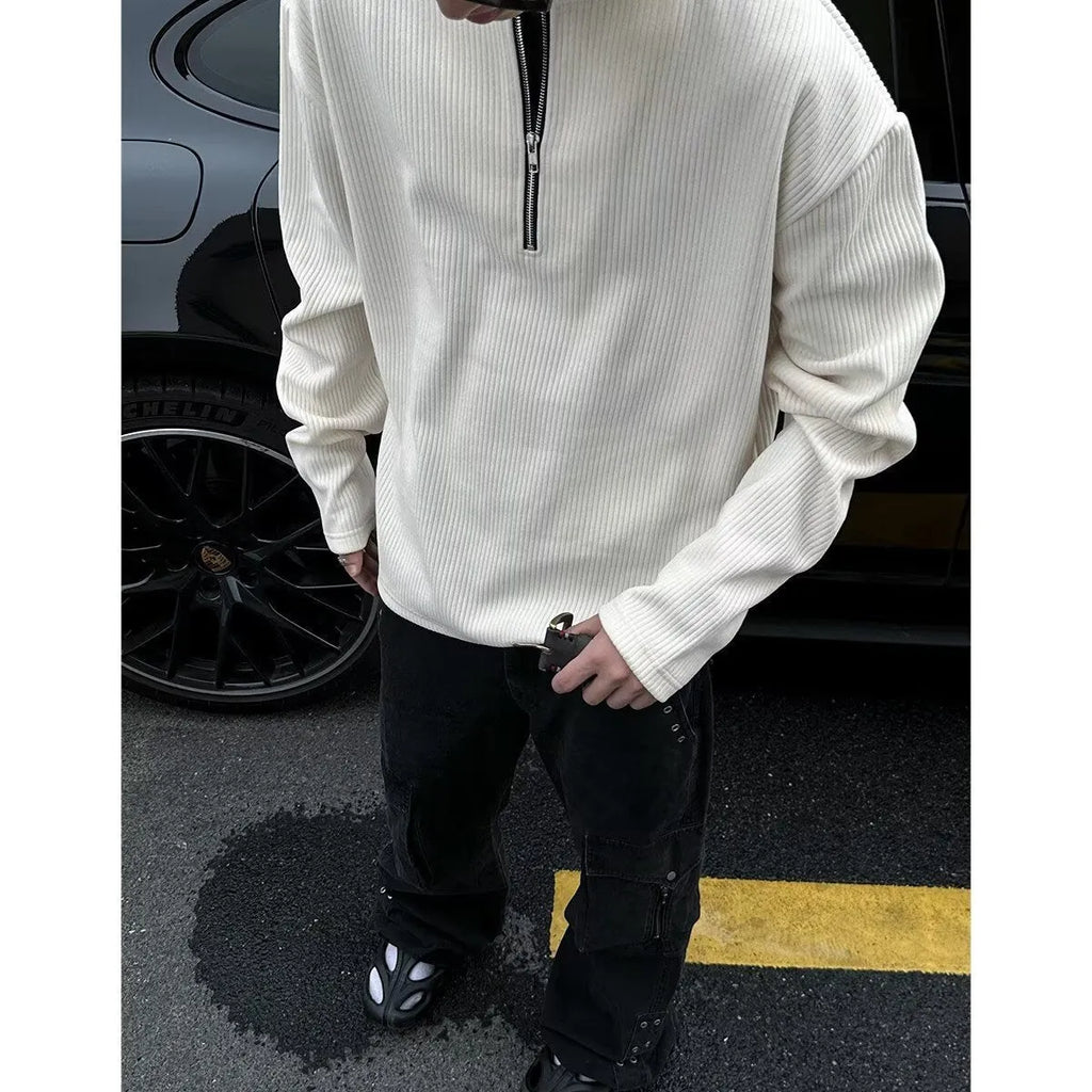 Solid colour loose pullover shirt with long sleeves for early spring layering