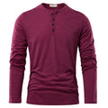 Men's solid colour cotton long-sleeved pullover top in khaki slub fabric, front view, casual fit