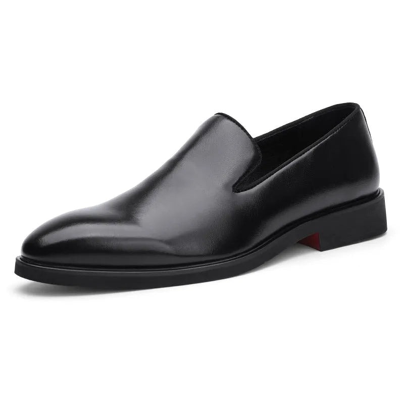 Men's polished pointed low-top business casual shoes with artificial PU upper and rubber sole in black colour
