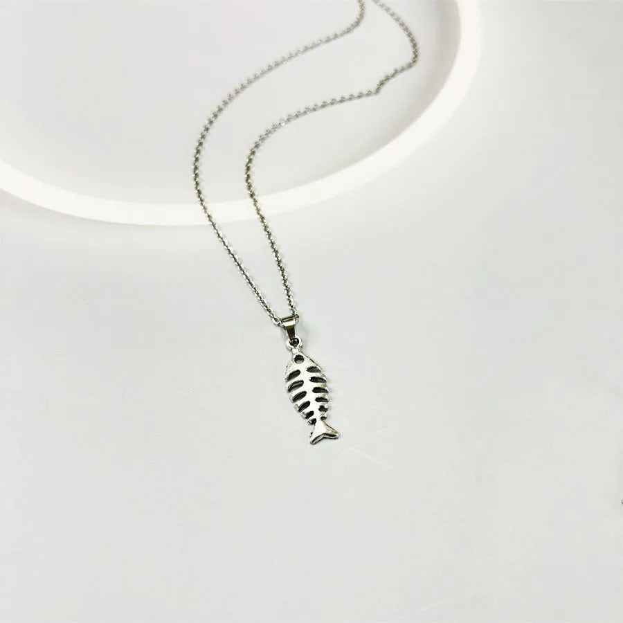 Fishbone design pendant necklace and matching earrings set with adjustable chain