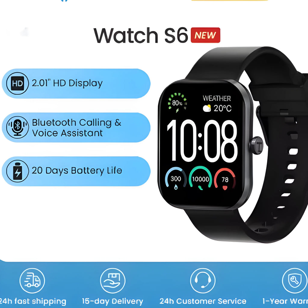 Haylou Watch S6S003 smart watch with silicone strap in black on a plain background