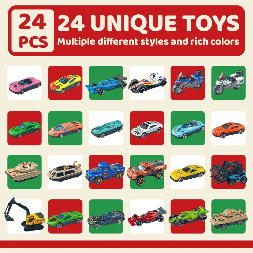 Christmas advent calendar blind box with 24 alloy sliding car models in colour SZ303 for children