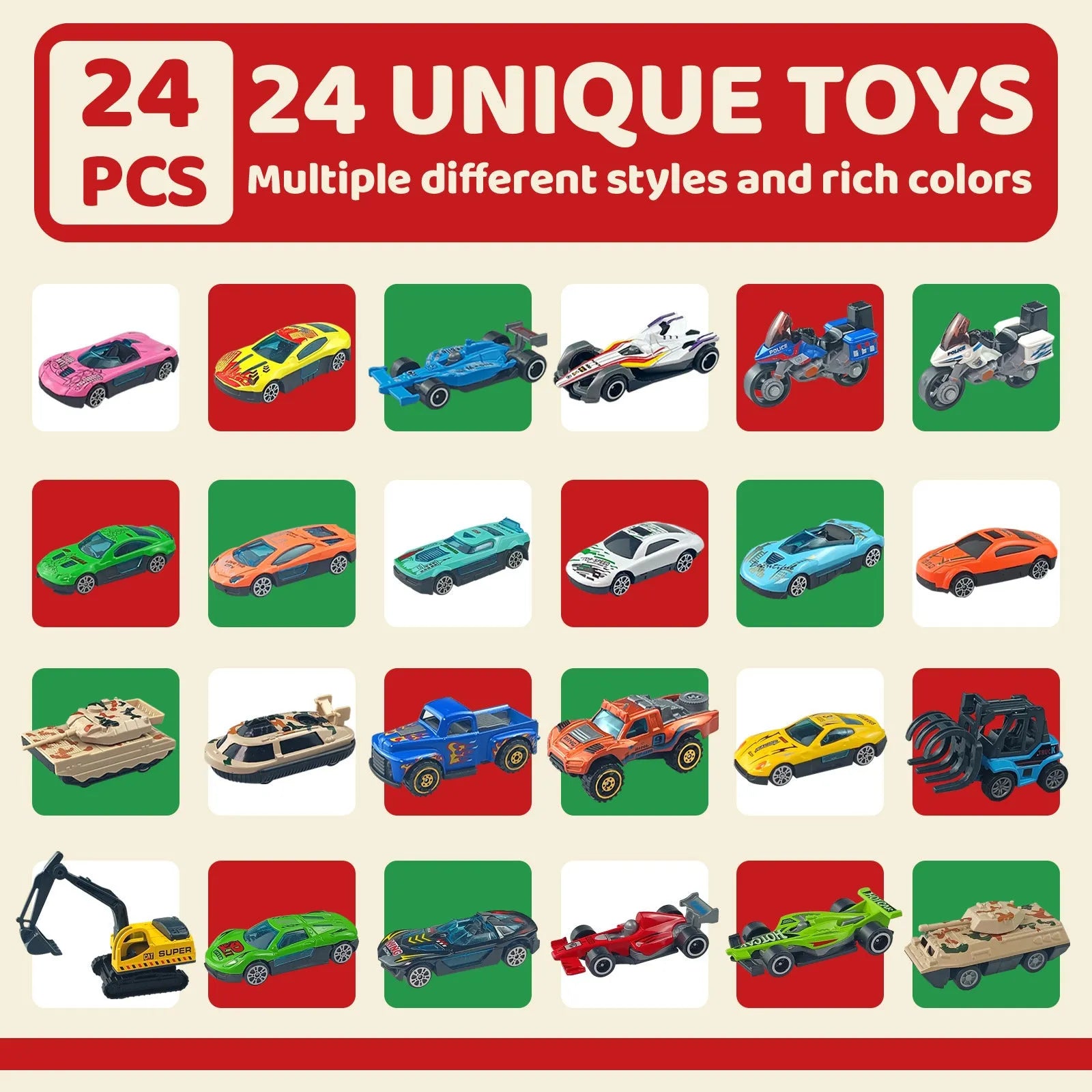 Christmas advent calendar blind box with 24 alloy sliding car models in colour SZ303 for children