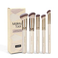 Apricot-coloured 5-piece kabuki makeup brush set with angled blusher brush
