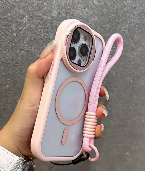 Acrylic anti-fall phone case with lens film bracket and hand rope for iPhone