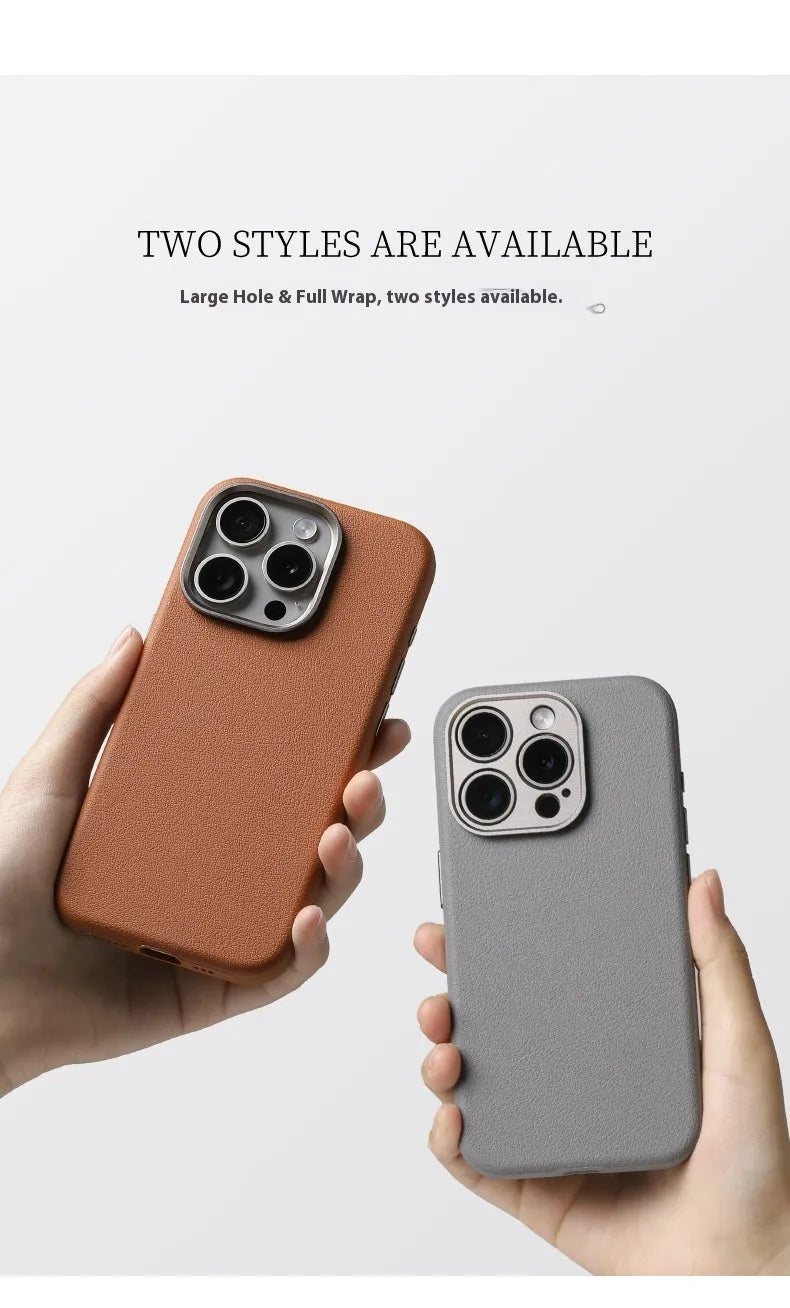 Genuine leather protective cover for iPhone with MagSafe magnetic compatibility