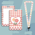 Student card identification set with plastic sleeve and hanging neck strap in cartoon design