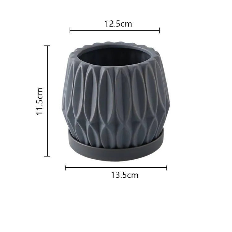 Grey ceramic desktop plant flowerpot medium size for tabletop plants
