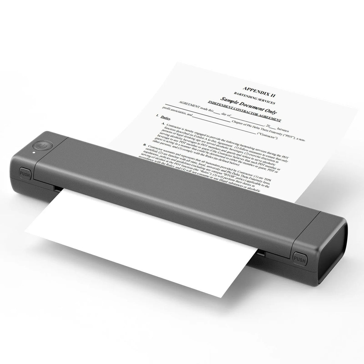 Phomemo M08F portable A4 thermal printer in silver black colour on a desk