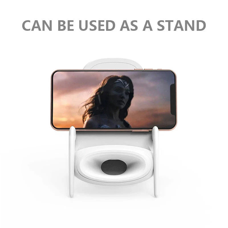 Stylish wireless charger with cute desk stand in white and black color options, featuring a modern design and enhanced charging performance