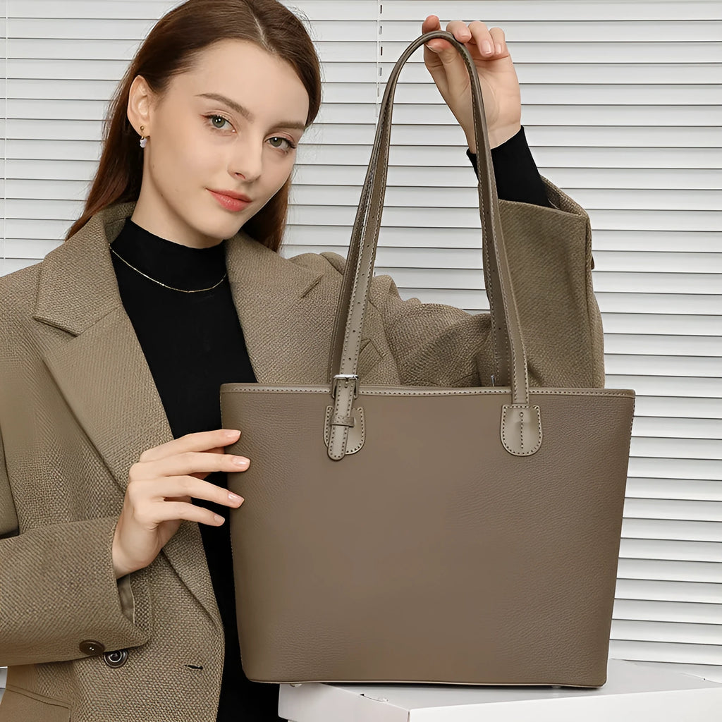 Genuine leather women's tote bag in European retro style with multiple internal compartments