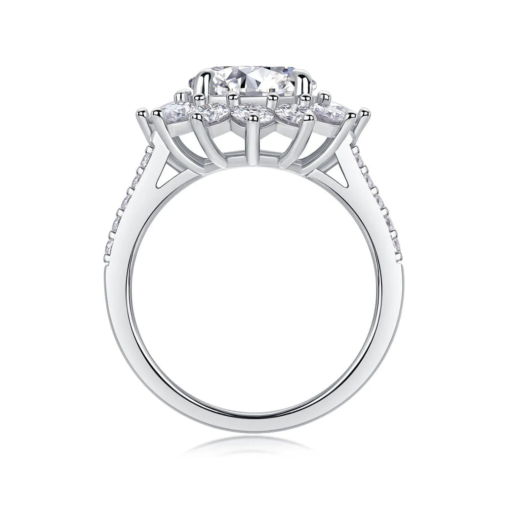 Sunflower 3 carat moissanite wedding ring set in platinum-plated S925 silver in gift box