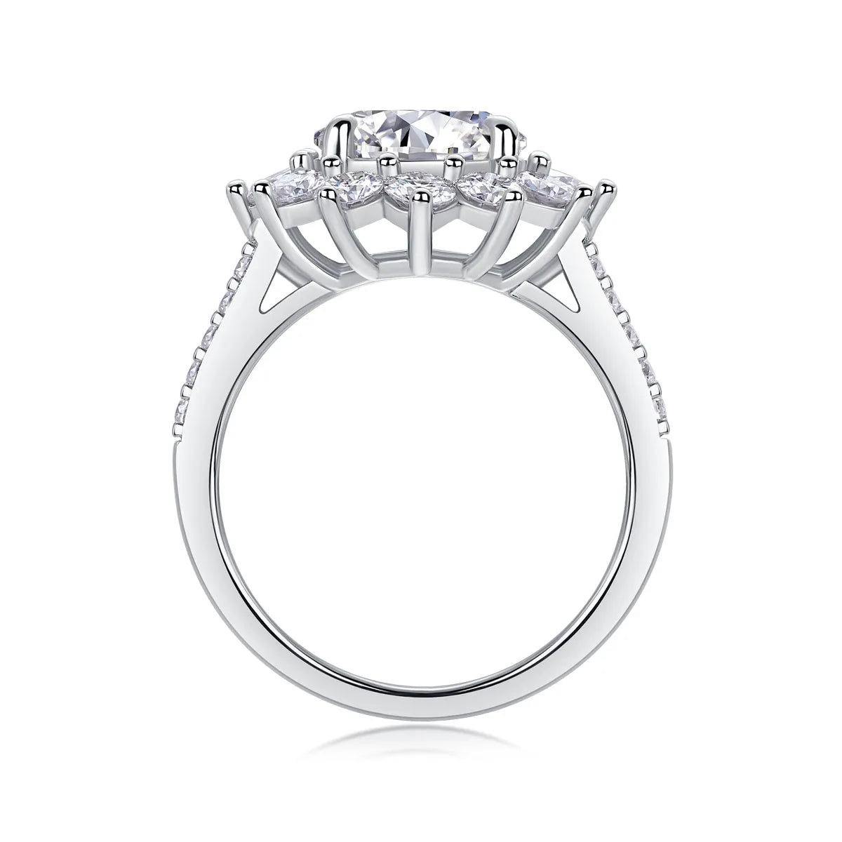 Sunflower 3 carat moissanite wedding ring set in platinum-plated S925 silver in gift box