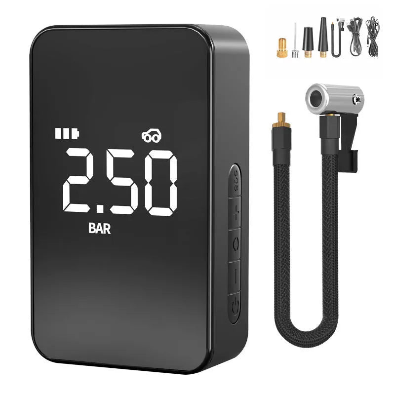 Wireless digital display tyre inflator pump with LED screen and multiple nozzles
