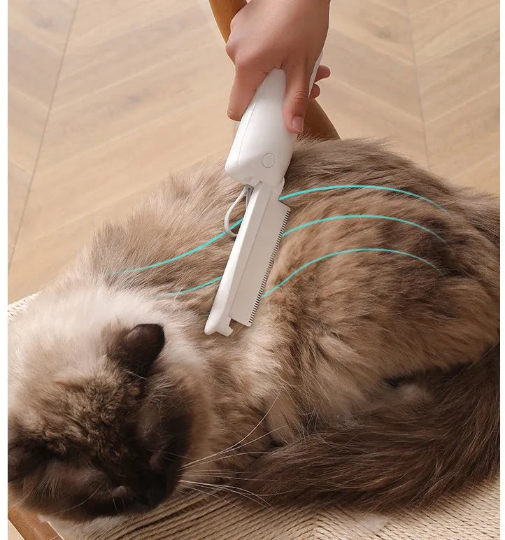 Pet grooming brush with ergonomic handle for cats and dogs with massage epilator function