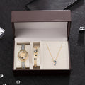 Ladies' quartz watch, 25mm round dial, alloy strap and case, Gold or Rose Gold, with bracelet, necklace and watch box