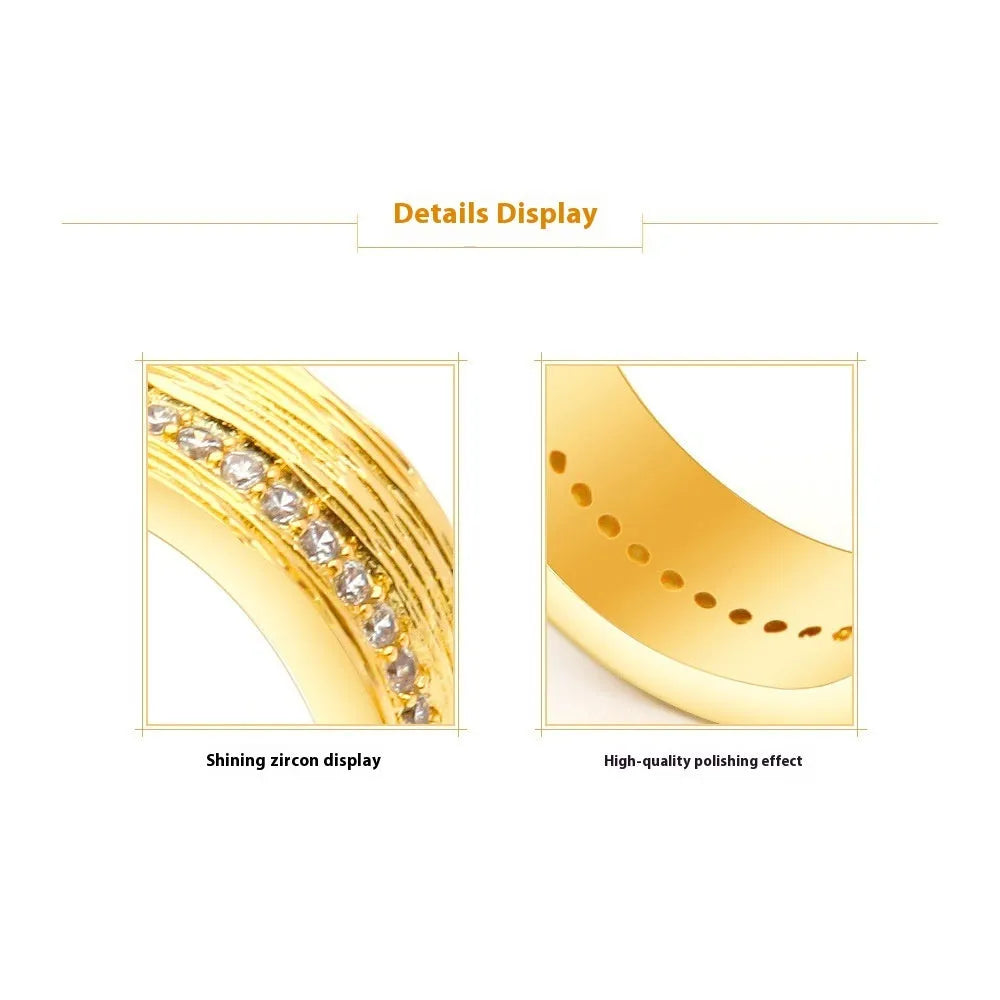Gold coloured geometric zircon ring for women on a plain background.