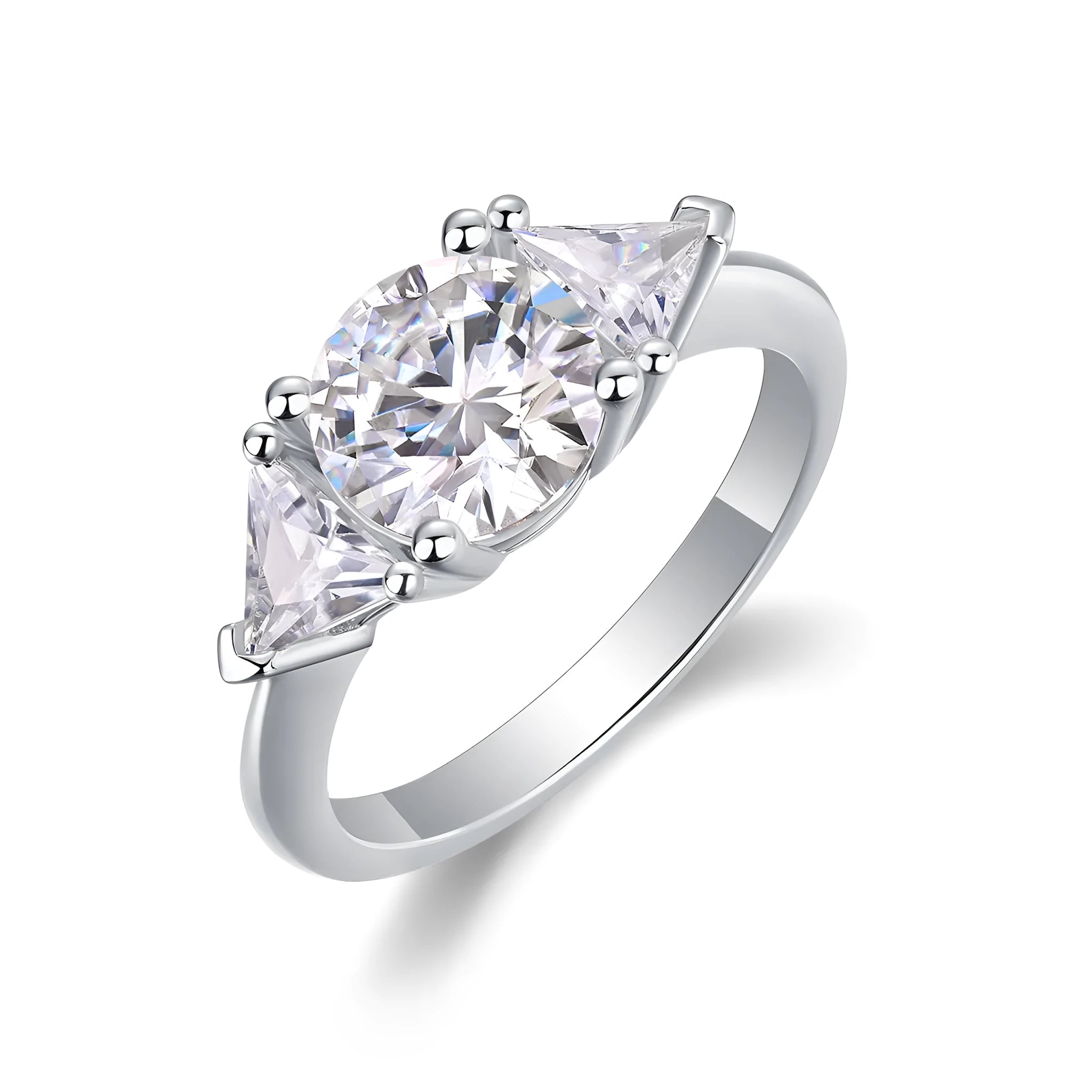 Ocean Diamond 2-carat moissanite wedding ring set in gold-plated S925 silver on a white background